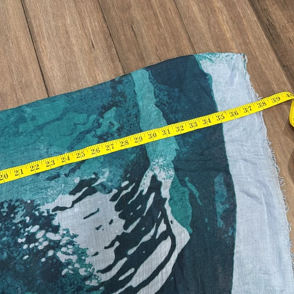 Blue pacific cashmere‎ and silk Owl Print Scarf in Teal light blue and Black